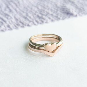 Robert Lee Morris Vintage Gold Plated Heart Ring Set • Two Tone Stackable